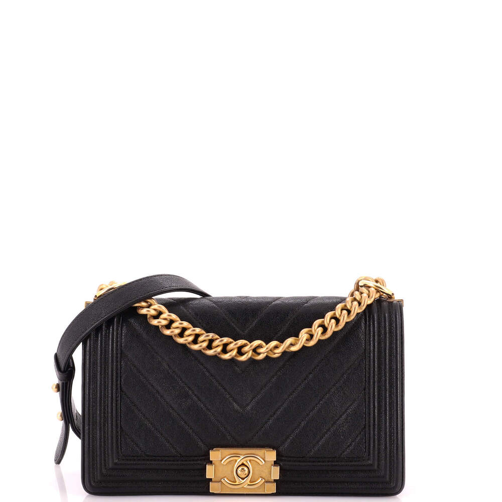 Chanel Old Medium Boy Flap Bag Chevron Caviar